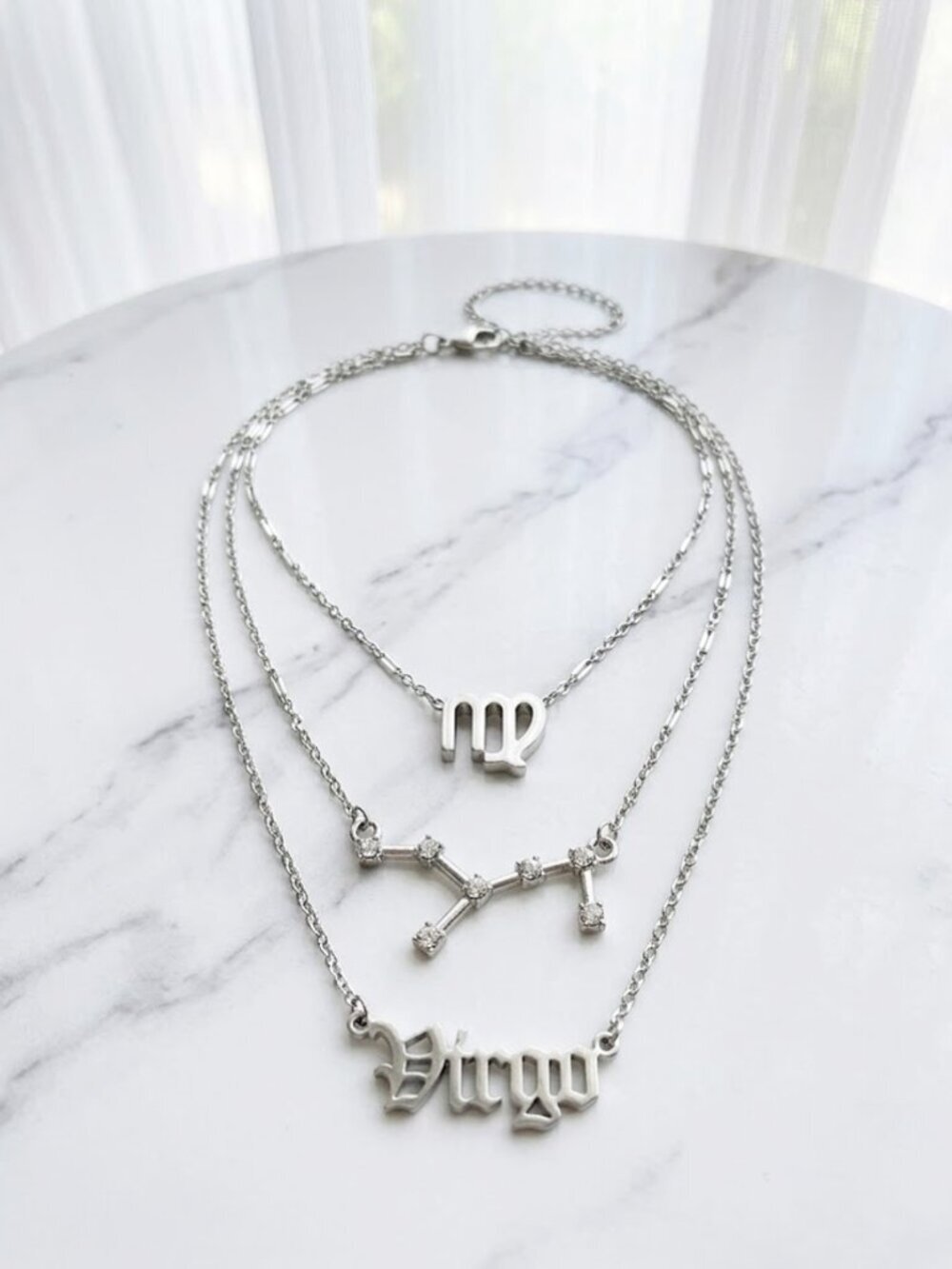 Silver Virgo Triple Birth Constellation Necklace